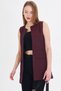 Women's Burgundy Crew Neck Vest with Stitching Detail on the Waist Arm-25Y 001019 - 3