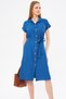 Women's Dark Blue Belted Short Sleeve Shirt Dress ARM-19Y001068 - 2