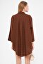 Women's Coffee Self Striped Front Tie Kimono Shirt Arm-24Y 001101 - 5