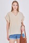 Women's Cream V-Neck Oversize Blouse with Side Slits and Long Double Sleeve Detail on the Back Arm-24Y001074 - 4