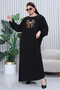 Women's Leopard Stone Embroidered Plus Size Viscose Long Dress Black - 5