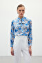 Patterned Scarf Collar Shirt - Blue - 3