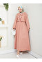 Women's Sofia Linen Hijab Pink Powder Kimono Suit with Three Tie Skirts - 4