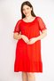 Women's Red Plus Size Sleeves Tulle Collar Rubber Detailed Skirt Tip Layered Dress 65n36289 - 5
