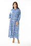 Women's Large Size Blue Woven Viscose Fabric Front Buttoned Long Sleeve Dress 65N36872