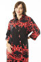 Women's Large Size Red Woven Viscose Fabric Front Buttoned Long Sleeve Dress 65N36887 - 4