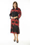 Women's Large Size Red Woven Viscose Fabric Front Buttoned Long Sleeve Dress 65N36887 - 6