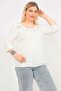 Women's Bone Plus Size Capri Sleeve Blouse with Shoulder and Back Yoke Lace and Elastic Hem Detail - 3