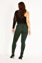 Women's Large Size Green Leggings with Front Ornamental Pocket and Back Pocket 65n34862 - 3