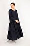 Women's Navy Blue Large Size Kiss Collar Layered Dress 65n36209