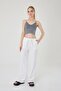 Women's White Linen Blended Loose Fitting Trousers - 2