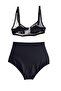 Women's Black Ribbed High Waist Bikini Set - 4