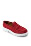 Genuine Suede Red Loafer Women's Shoes - 3