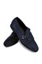 Genuine Nubuck Navy Blue Tasseled Men's Loafer Shoes - 3