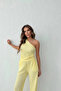 One Shoulder Seersucker Fabric Yellow Blouse Trousers Set - 3