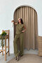Seersucker Khaki Blouse Pants Set - 2