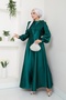 Satin Bow Long Hijab Evening Dress - Women's Clothing 2745 - 2
