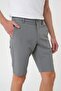 Men's Slim Fit Elastic Waist Seersucker Cotton Casual Gray Shorts Bermuda 034 - 4