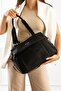 Women's Black Color Mosaic Pattern Satin Fabric 5 Compartment Adjustable Cross Strap Hand and Shoulder Bag - 4