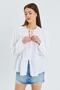 4563 Women's Collared Shirt with Elastic Sleeves and Loose Muslin Fabric, White - 3