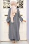 Smoked Hijab Double Set - Buttoned, 19017FU - 4