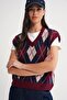 6930 Women's Diamond Patterned Knitwear Sweater Claret Red - 4