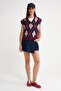6930 Women's Diamond Patterned Knitwear Sweater Claret Red - 2