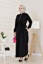 Two Yarn Dress with Front Zipper Detail-Black - 2