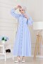 Striped Pocketed Modest Dress-Blue - 2