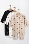 Baby Boy Printed Cotton Cuffed 3-Piece Jumpsuit Colorful Patterned 9-12-18 Months Newborn Baby Outfit - 2