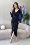Women's Black Sequin Design Double Breasted Collar Long Sleeve New Season Plus Size Evening Dress - 2