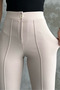 Women's Cream High Waist Comfortable Skinny Leg Chestnut Fabric Trousers - 5