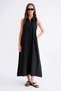 4692 Women's Shirt Collar Zippered Maxi Length Oxford Dress Black - 2