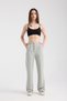 Women's Mint Green Double Pocket Lycra Belt Rubber Detailed Zippered High Waist Clamp Crepe Style Trousers. - 7