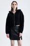 Black Essentials Fit Women's Zip Hoodie 100% Cotton Hooded Off Shoulder Zip Kangaroo Pocket - 3
