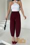 Women's High Waist Crepe Fabric Lycra Beltless Balloon Leg Pants – Office and Casual Relaxed Fit - 3