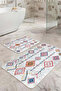 Geometric Colorful Motif White Floor Modern 2-Piece Non-Slip Base Washable Bathroom Mat Set