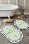 Modern Written Non-Slip Base Washable 2-Piece Bathroom Mat Set with Flower Printed on Green Background