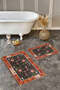 Red Black Ethnic Motif Vintage Patterned Non-Slip Base Washable 2-Piece Bathroom Mat Set - 2
