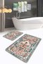 Green-Orange Vintage Design with Floral Wolf Figure 2-Piece Non-Slip Base Washable Bath Mat Set - 2