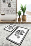 Ethnic Elephant Motif Black-White 2-Piece Non-Slip Base Washable Bath Mat Set - 2
