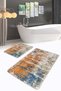 Antique Orange-Blue Colored Modern Patterned Non-Slip Base Washable 2-Piece Bathroom Mat Set - 3