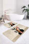 Modern Artistic Patterned Beige 2-Piece Non-Slip Base Washable Bath Mat with Black Vase and Pink Flowers - 2
