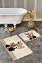 Modern Artistic Patterned Beige 2-Piece Non-Slip Base Washable Bath Mat with Black Vase and Pink Flowers - 3