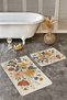 Vintage Floral Patterned Beige 2-Piece Non-Slip Base Washable Bath Mat Set - 3
