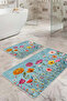 Vibrant Colorful 2-Piece Non-Slip Base Washable Bath Mat Set on Floral Pastel Blue Background - 5
