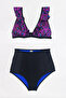 Women's Ruffled Purple Leopard High Waist Bikini Suit - 2