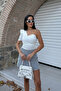 Women's Denim Mini Skirt with Double Pockets on the Back Striped - 3