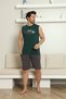 Men's Khaki 100% Cotton Printed Tank Top Shorts Sleeveless Pocket Summer Pajama Set - 6