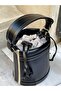 Black Women's Drawstring Bucket Hand and Shoulder Bag - 7